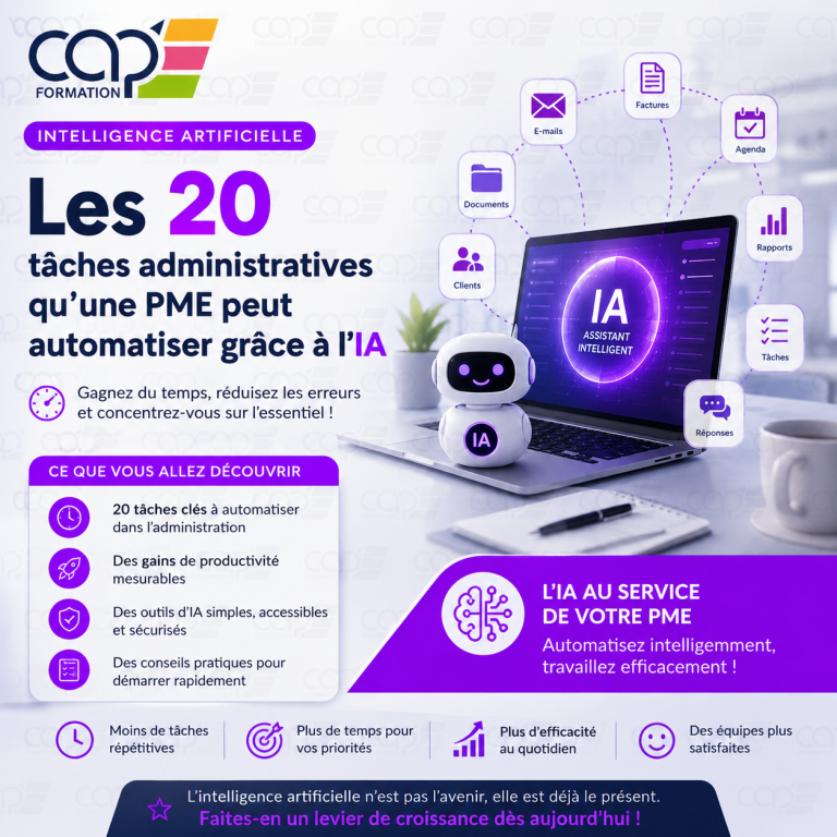 Automatisation administrative IA dans une PME avec intelligence artificielle et collaborateurs au travail