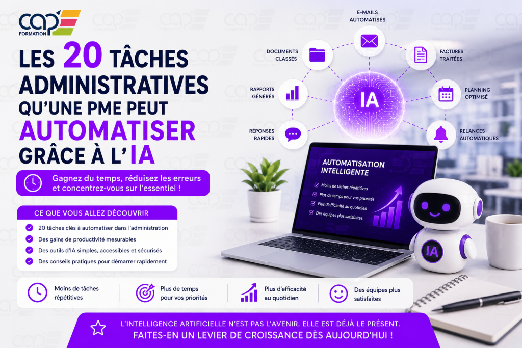 Visuel promotionnel sur l’automatisation administrative IA pour les PME